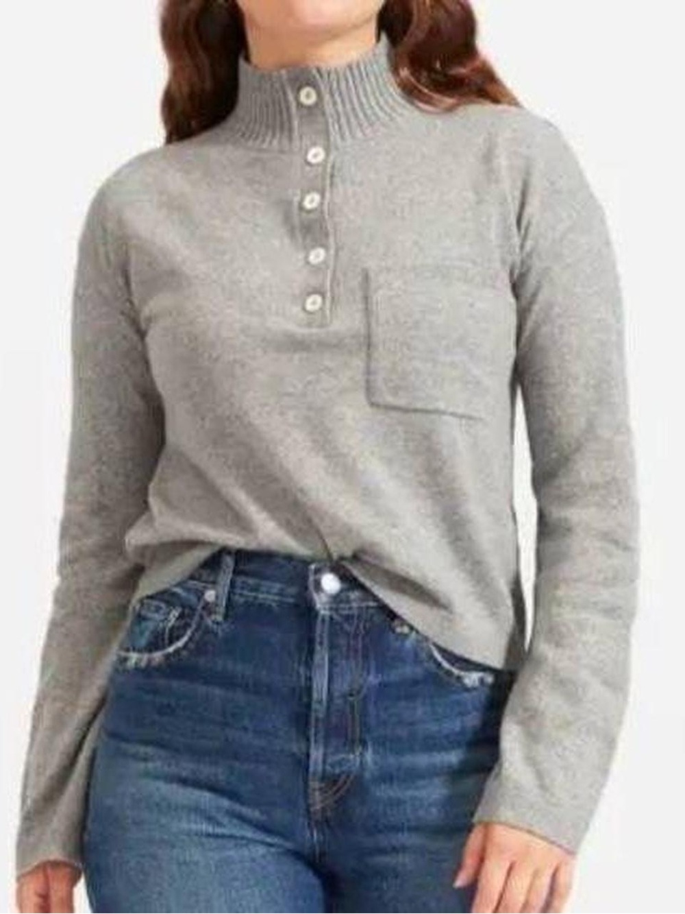 Everlane The ReCashmere Button Mockneck Sweater Grey Women’s Small Pocket